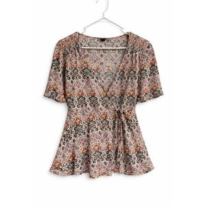 Torrid Size 3X‎ Boho Wrap Top Tunic Ikat Print Short Sleeve Rayon Plus Size